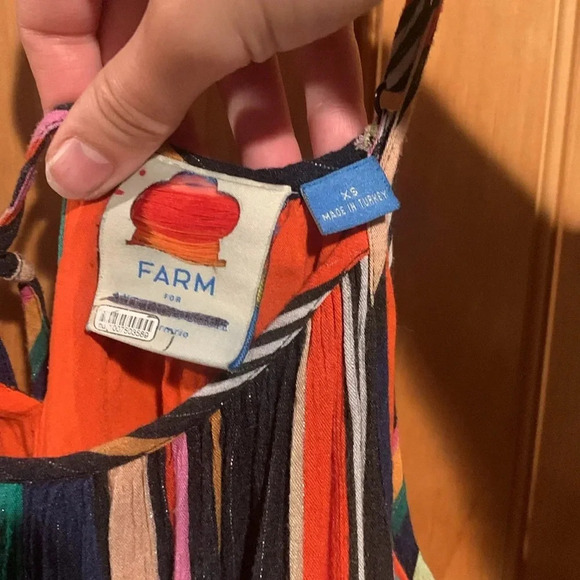 FARM RIO metallic multi stripe maxi ruffle spaghetti strap dress - Picture 3 of 9